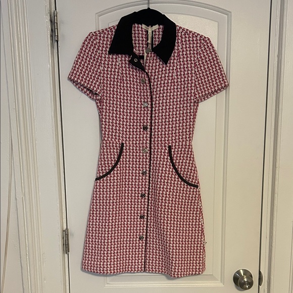 NWT MAJE Tweed Pink and Black Dress Size 36 - Picture 6 of 6